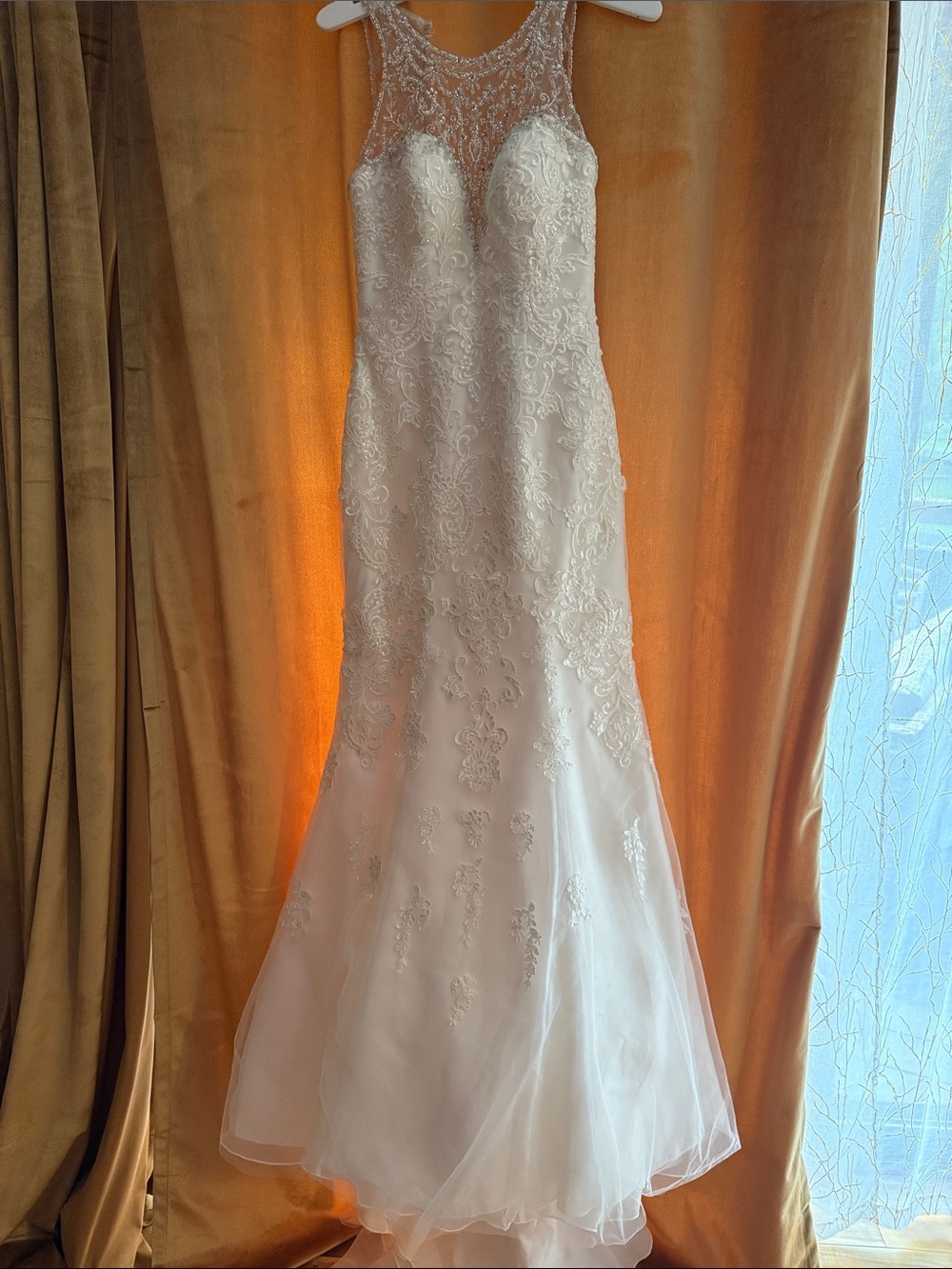 Never Worn: Stella York Ivory Lace Mermaid Wedding Dress with Illusion Neckline